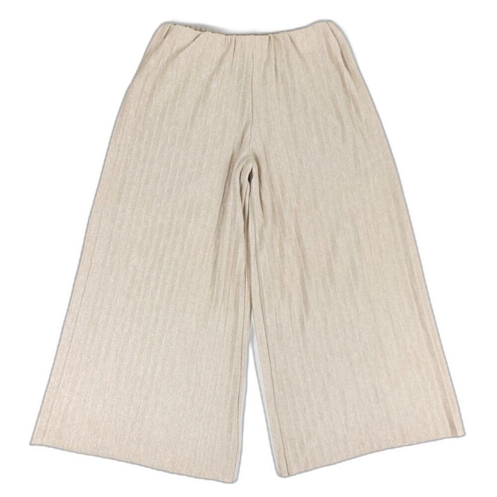 ZARA Soft Pleated Wide Leg High Rise Pull On Pants Ecru Beige Minimal Knit Large